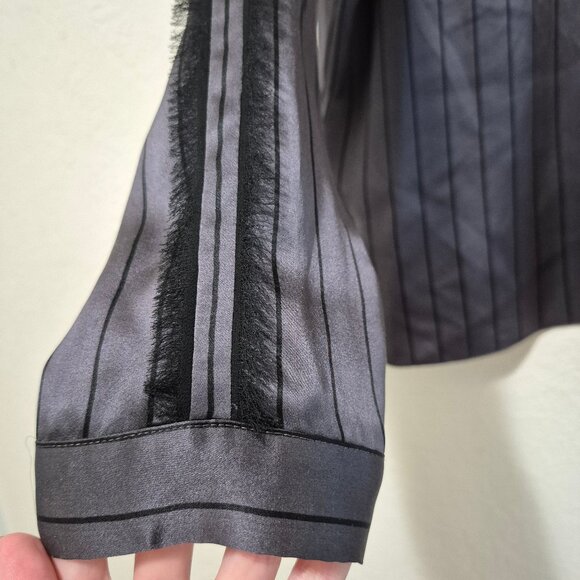 ATM Grey Silk Striped Tuxedo Pajama Blouse Size L Designer WorkMenswearInspired - Picture 14 of 16